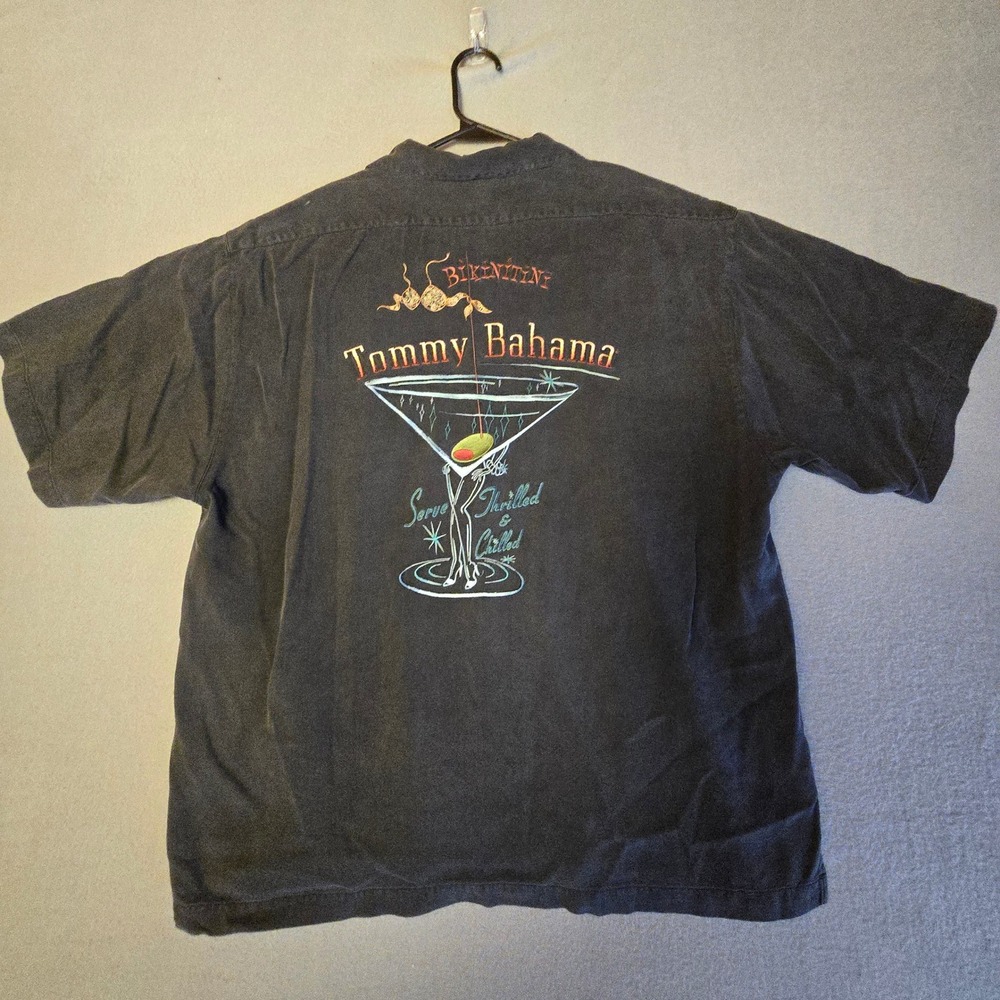 Tommy Bahama Mens XL Black Silk Bikinitini Martini Embroidered Camp Shirt XL - Picture 2 of 16